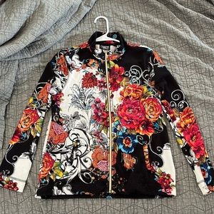 Floral zip up Sweatshirt with Sequins